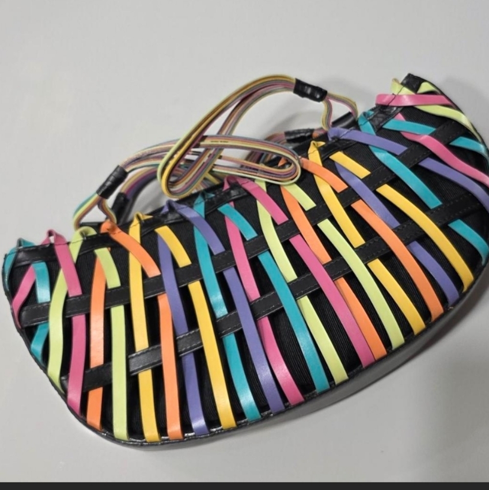 Inge Christopher Inge Sport Y2K Rainbow Woven Leather Baguette Bag Vintage 2000s